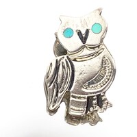 Superb Owl Sterling and Turquoise Brooch, Rare Beauty Vintage