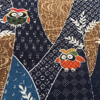 Patchwork Owl Fabric - Japanese Cotton Fabric - Blue - Mustard - Brown -Red - Traditional Japanese D