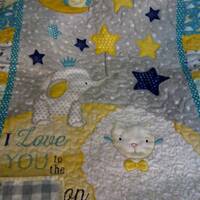 Baby quilt; sheep, owl and elephant in pale grey and white soft flannel.  cozy baby blanket