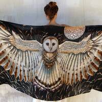 Owl Wings Shawl, Black Owl Scarf, Festival Clothing Women, Mothers Day Gift, Owl Feather Shawl, Bird