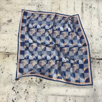 Night Owl Scarf. Dark Blue Owl and Gems Scarf. Square Silk Twill Scarf 90cm. Luxurious Silk Scarf wi