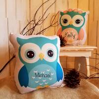 Adorable Personalized Owl Gift Pillow, Cute Gift For Baby, Young Boy or Girl, Woodland Themed Decor