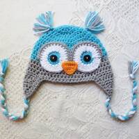 Turquoise  Crochet Owl Hat - Winter Hat - Photo Prop - Animal Hat - Owl Hat - Woodland Animal - Avai