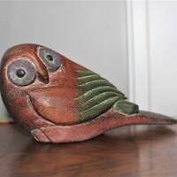 Vintage Carved Wooden Owl Figurine Bird Squlpture