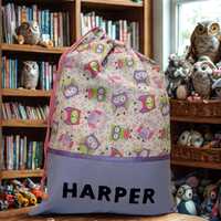 Childrens Library Bag, Handmade, Personalised - Owls