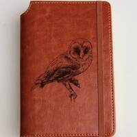 Fully Customizable engraved Custom barn owl Journal with custom quote or custom text leather bound w