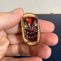midcentury modern stylized screech owl enamel pin signed by artist