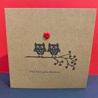 Owl Valentine Card- Valentine's Day Card - Cute owls- For her - For him- Anniversary - Button, G