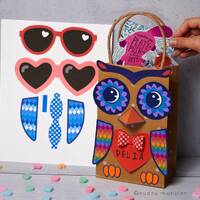 Owl Valentine Bag or Box Printable Decor Kit 3D beak and bowtie, wings, feet, eyes, sunglasses, rain
