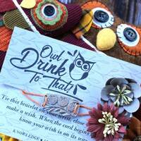 Owl drink to that, wish bracelet, owl jewelry, wine lovers, owl charms, friendship gifts, friendship