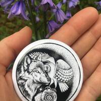 PIN/BUTTON - Wolf, Barn Owl & Moon Snail
