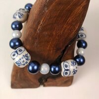 Blue Owl Bird Bracelet Ceramic & Pearl. American made in the USA