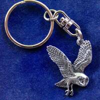 Barn Owl Pewter Keyring with Gift Pouch