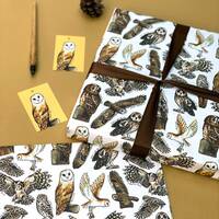 Owls Wrapping Paper - watercolour wildlife birthday gift wrap