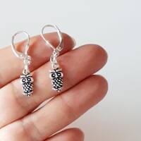Lever back owl earrings with 925 Sterling Silver ( real silver ), Comfortable owl earrings.