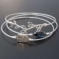 Owl Bracelet Set, Stackable Bracelets for Women, Owl Jewelry, Owl Gift, Bird Lover Gift, Owl Lover G