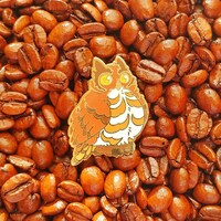 Coffee Horned Owl Hard Enamel Pin 1.5"