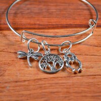 Owl Bangle, Tree Bangle, Forest Bangle, Owl Bracelet, Tree Bracelet, Dragonfly Bangle, Cute Tree Gif