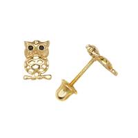 14K Gold Adorable Owl Minimal Studs | 14K Gold Owl pair of earrings | Owl Studs