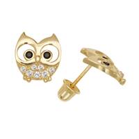 14K Gold Adorable Owl Minimal Studs | 14K Gold Owl pair of earrings | Owl Studs |7x8mm