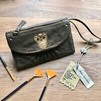 Hand Painted Leather Bag, Owl Painting, Original Art, Christmas Gift Idea, Affordable Art, Certifica