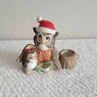 Candle Holder Adorable Christmas Owls Vintage Holiday Decor