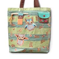 Owls - Embroidered Canvas Shoulder Tote fun bag natural history museum store kids gifts Zippered mul