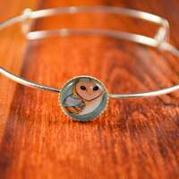 Owl Bracelet, Owl Jewelry, Owl Bangle, Blue Owl Gift, Cute Owl Gift, Cute Owl Bangle, Bird Bangle, B