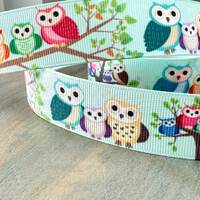 Owl Love Grosgrain Ribbon 10mm 16mm 25mm Owls in Trees Ribbon for Craft or Doll Clothes Hooters Fami