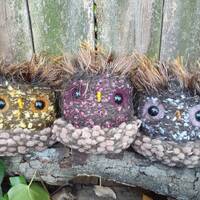 Owl stuffed animals in jeweltone colors with plush nest, true handmade plush.