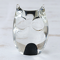 Black Crystal Owl, Murano Inspired Glass Handblown Paperweight