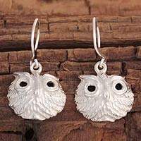 Lucky Owl, Sterling silver dangle earrings