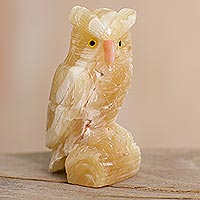 Mystic Brown Owl, Calcite Gemstone Owl Handmade in Peru