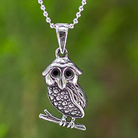 Little Thai Owl, Sterling Silver Pendant Necklace