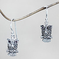 Baby Owl, Sterling Silver and Amethyst Bird Earrings