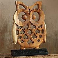 Adorable Owl, Hand-carved Wood Sculpture