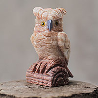 Rosy Owl, Artisan Crafted Pink Calcite Bird Sculpture from Peru