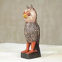 Owl Courier, African Hand Carved Rustic Owl Wood Sculpture