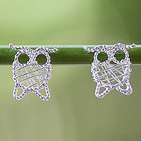 Owl Wrap, Thai Artisan Crafted 925 Sterling Silver Owl Drop Earrings