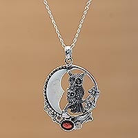 Owl's Night, Handmade 925 Sterling Silver Garnet Owl Pendant Necklace