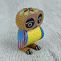 Dream Owl, Mexican Hand Decorated Copal Wood Owl Alebrije Sculpture