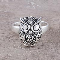 Night King, Sterling Silver Owl Cocktail Ring from India