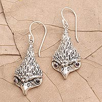All Knowing, Amethyst and Sterling Silver Owl Dangle Earrings