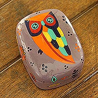 Owl Story in Dusty Lavender, Hand Painted Owl-Themed Decorative Box
