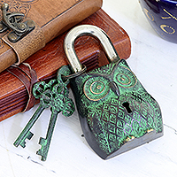 King of Midnight, Brass Lock and Key Set with Owl Motif (3 Pieces)