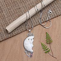 Snowy Owl, Artisan Crafted Sterling Silver Necklace with Garnet