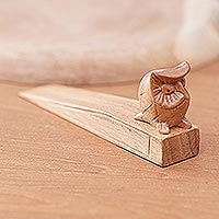 Mysterious Brown Owl, Jempinis Wood Door Stop with Little Brown Owl
