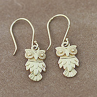 Sage Vision, Polished 22k Gold-Plated Sterling Silver Owl Dangle Earrings