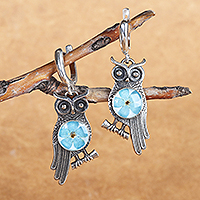Sage's Memories, Owl-Themed Natural Flower Sterling Silver Dangle Earrings