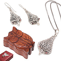 Precious Owl, Puzzle Box Amethyst Necklace & Earrings Owl Curated Gift Set